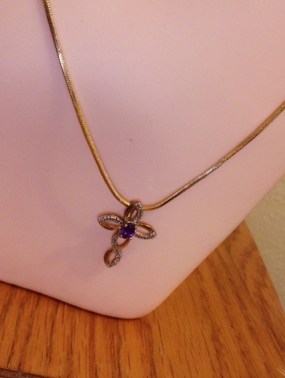 Gold-Tone Necklace with Purple Cross Pendant